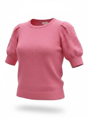 Women’s Coral Knit Sweater with Textured Sleeve Detail